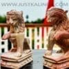 THE DIVINE GUARDS (PAIR LION) CARVED DESIGNED (PINK STONE) MARBLE HEIGHT-03 INCH | Justkalinga.com.