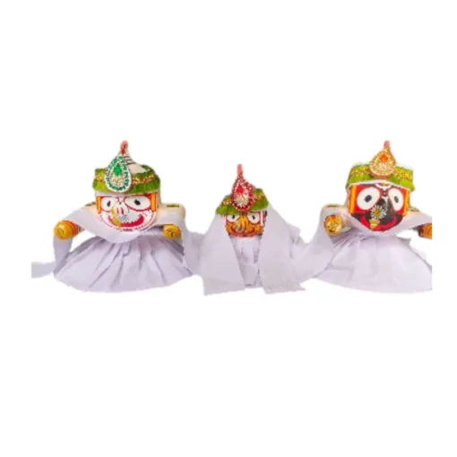 Lord Jagannath, Balabhadra, and Subhadra adorned with the Friday Dress and moon-design Chitas.