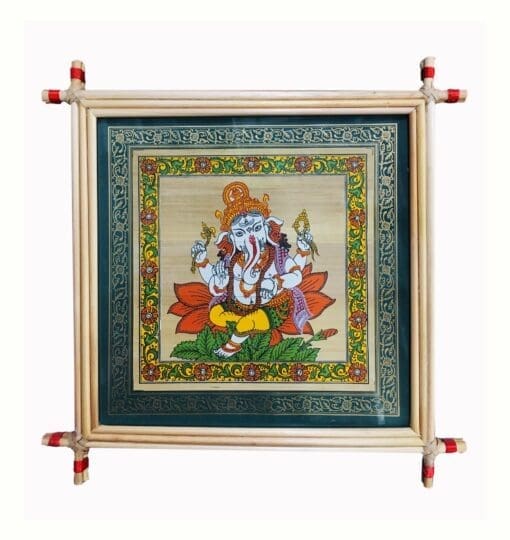 LORD GANESH.  Size: 23cm*23cm: The Ancient Vedic Art of Transcending knowledge "Tala-Pata-Chitra" | Justkalinga.com.