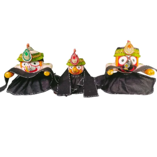 Saturday Dress for Shri Jagannath Mahaprabhu and Siblings (13 pieces). Traditional black attire with moon-design Chitas