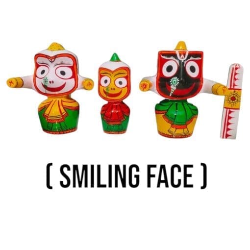 Smiling Face Jagannath Murti Set (neem wood) - Joyful expressions, uplifting energy, spiritual bliss.