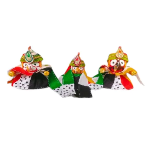 Tuesday Dress for Shri Jagannath Mahaprabhu and Siblings (10 pieces). Traditional attire set for Lord Jagannath, Balabhadra, and Subhadra, made from soft cotton cloth.