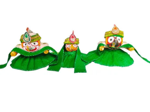 Lord Jagannath, Balabhadra, and Subhadra adorned with the Wednesday Dress and moon-design Chitas.