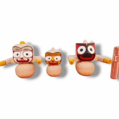 Complete form of Lord Jagannath, Balabhadra & Subhadra - neem wood murti set for home altar, blessings & spiritual fulfillment.