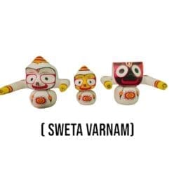 Sweta Varnam Jagannath Murti Set (white neem wood) - Pristine white, purity, spiritual grace.