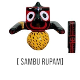 Sambu Rupam Jagannath Murti set handcrafted from pure neem wood.