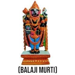 Large Balaji Jagannath murti on a home altar, promoting spiritual growth, protection, and a unique representation of faith.