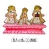 Jagannath Mahima Combo with neem wood murtis of Lord Jagannath, Balabhadra, and Subhadra, Padma Asan, Sudarsan Chakra, and premium silk dress set.