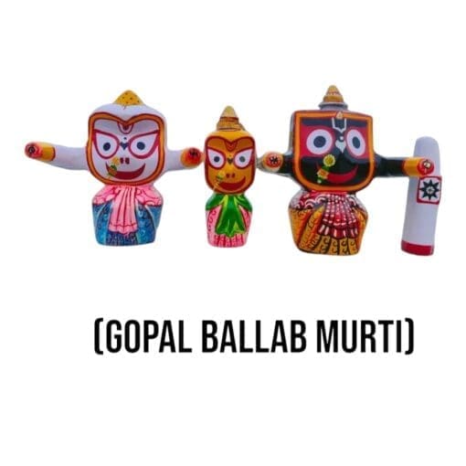 Gopal Ballab Jagannath murti set - playful depiction of Lord Jagannath, Balabhadra, Subhadra, radiating joy & blessings for home altar.