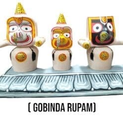 Complete Gobinda Rupam Jagannath murti set (neem wood with stand) - Lord Jagannath, Balabhadra, Subhadra & Sudarshan.