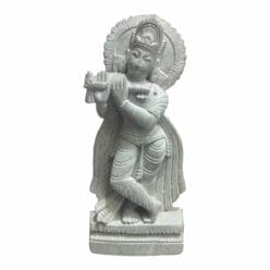 Stone Murti of Lord Krishna. Hand-carved from stone, this idol captures the divine essence of Lord Krishna.