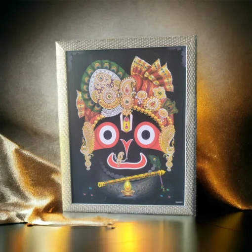 Jagannath Mahaprabhu photo frame displayed in a home, bringing blessings and a sacred atmosphere.