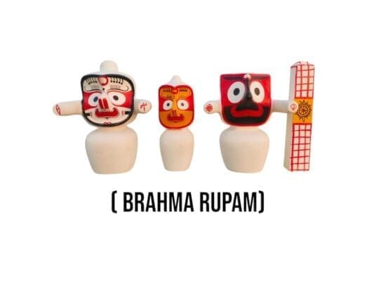 Complete Brahma Rupam Jagannath murti set (neem wood) - Lord Jagannath, Balabhadra, Subhadra & Sudarshan.