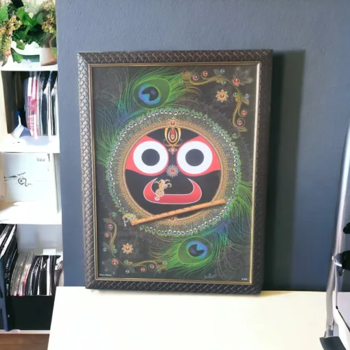 Jagannath Mahaprabhu photo frame displayed in a home, bringing blessings and a sacred atmosphere.