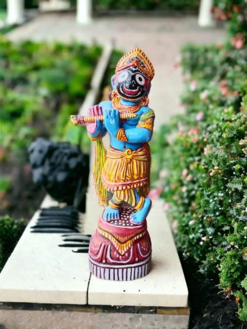 13-inch Krishna Rupam Jagannath Murti, handcrafted from neem wood, depicting Lord Jagannath as Shri Krishna.