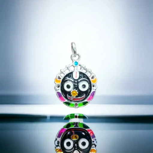 Silver Jagannath locket featuring the Nila Chakra, a symbol of divine protection and a perfect gift for devotees.