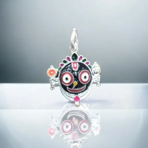 Silver Jagannath locket featuring the Nila Chakra, a symbol of divine protection and a perfect gift for devotees.