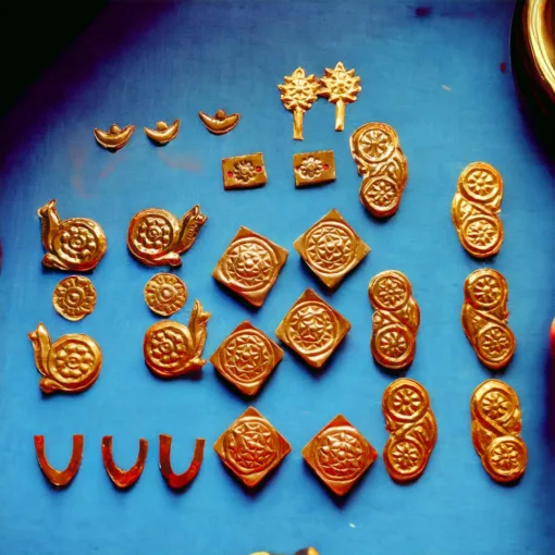 Individual brass ornaments from the set, each symbolizing universal consciousness and divine attributes.