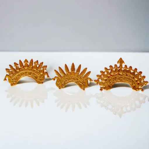 Durable and lustrous brass Mukut for Jagannath, Balabhadra, and Subhadra, perfect for daily puja rituals.