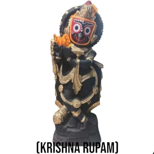 Krishna Rupam Jagannath murti (available in 6 & 8 inch) - handcrafted neem wood depicting Lord Jagannath's playful Krishna form, radiating love and joy.