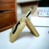 Wooden Pen Stand with pen, handcrafted from natural wood, perfect for study, office work, or as a gift.