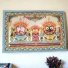 Handmade Patachitra painting depicting Lord Jagannath with Balabhadra and Subhadra, a cherished addition to any home or sacred space.