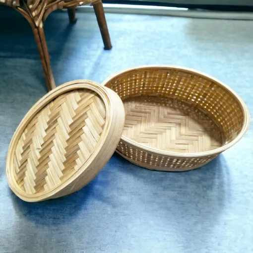 Enhance the beauty of your home with this handcrafted bamboo basket, adding a touch of natural charm.