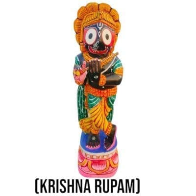 Large 18-inch Krishna Rupam Jagannath murti depicting Lord Jagannath's playful Krishna form, radiating divine love and joy.
