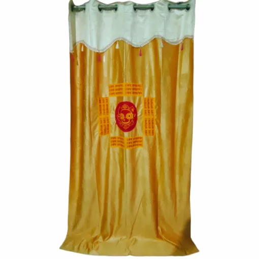 Jagannath Door Screen with embroidered image of Shri Jagannath and his sacred names, perfect for puja room decor.