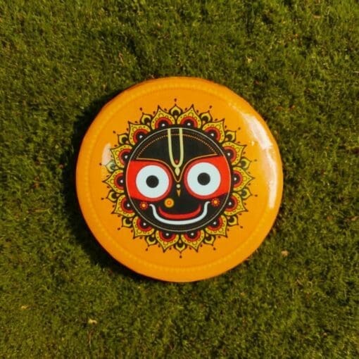 Metal pin badge featuring Lord Jagannath. Hand-crafted and available in multiple sizes.