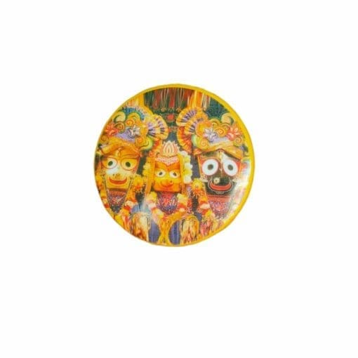 Metal pin badge featuring Lord Jagannath. Hand-crafted from neem wood.