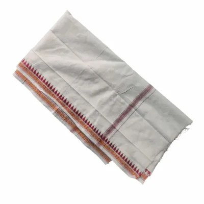 Traditional White Uttariya made from certified organic cotton, handcrafted in India.