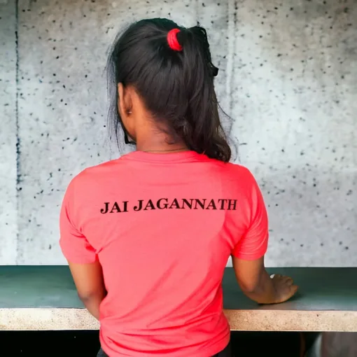 Model wearing the Shri Jagannath Unisex T-shirt, displaying their faith with pride.