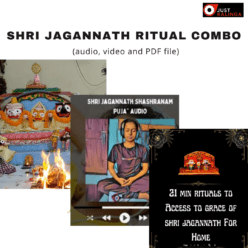 Shri Jagannath Ritual Combo, including Prana Pratishta audio and video, Shri Jagannath Sahashranama audio, and a Puja Padhati PDF guide.