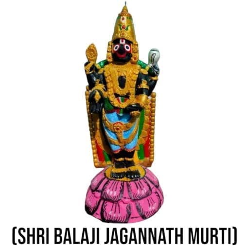 Large Shri Balaji Jagannath murti on a home altar, promoting spiritual growth, protection, and a unique representation of faith through combined deities.