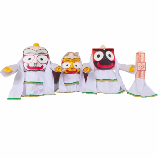 Lord Jagannath, Balabhadra, and Subhadra adorned with the white cotton Friday Dress.