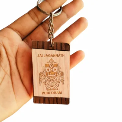 Shri Jagannath Mahaprabhu's Wooden Key Chain. Wooden keychain featuring Lord Jagannath, bringing blessings and divine presence.