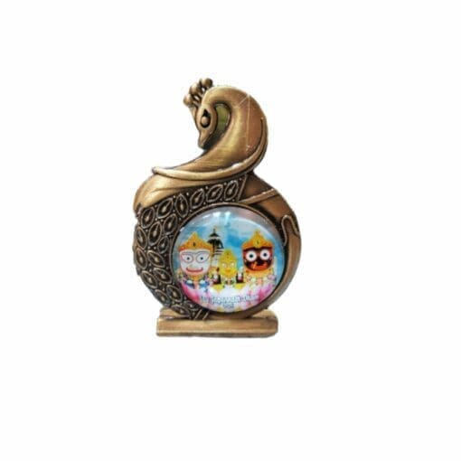 Jagannath Photo Stand. Handcrafted wooden stand with an apple-shaped design, perfect for displaying a picture of Lord Jagannath on an altar or in a home.