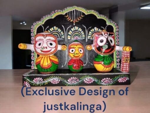 Hand-carved 6-inch neem wood Jagannath family (Jagannath, Balabhadra, Subhadra) Standing Rupam, with Nirmalya Mahaprasadam, for home and temple.