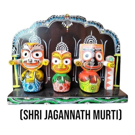 Complete Jagannath murti set (neem wood, Singhasan throne) - Lord Jagannath, Balabhadra, Subhadra .