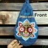 Blue cotton Japa bag with Shri Jagannath image. Ideal for carrying prayer beads and other spiritual items.