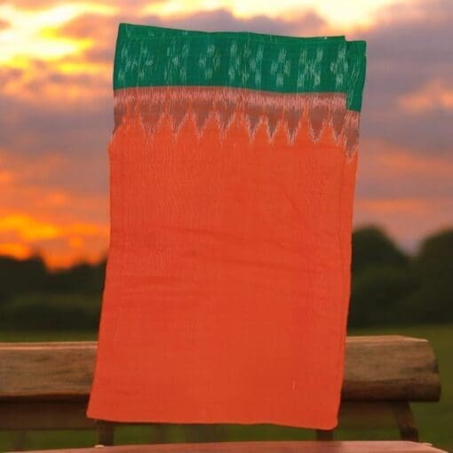 Orange with green cotton Pata cloth for Shri Jagannath Mahaprabhu. Handcrafted attire for daily puja or special festivals.