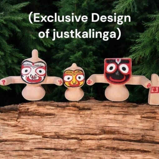 Handcrafted 2-inch neem wood Jagannath family (Jagannath, Balabhadra, Subhadra, Sudarsan) for home, radiating Puri temple's divine peace