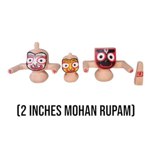 2-Inch Mohan Rupam Jagannath murti set (neem wood) - Lord Jagannath, Balabhadra, Subhadra & Sudarshan.