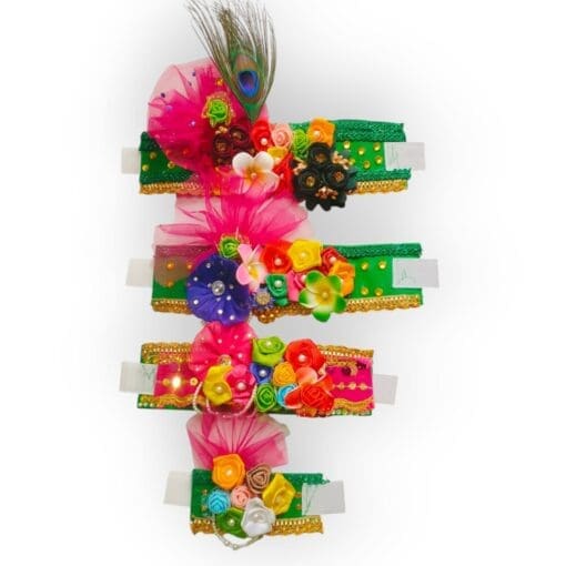 Premium Flower Mukut Set for Shri Jagannath, Balabhadra, and Subhadra deities.