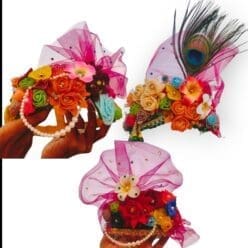 Enhance your Jagannath Puja with this Flower Mukut Set, including Mahaprasadam and Sanjua.