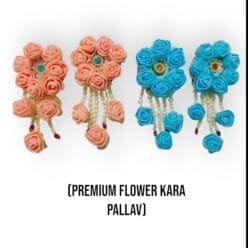 Set of 4 handcrafted Kara Palav ornaments for Jagannath and Balabhadra Mahaprabhu, made from stone, plastic flowers and chumki.