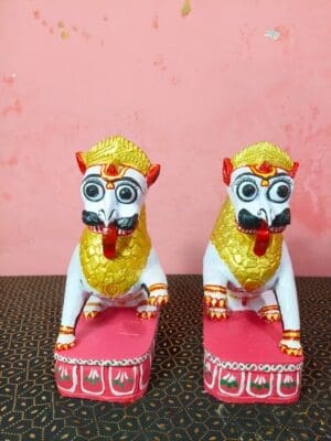 Temple Type Wooden Lion Set (2 Parts)